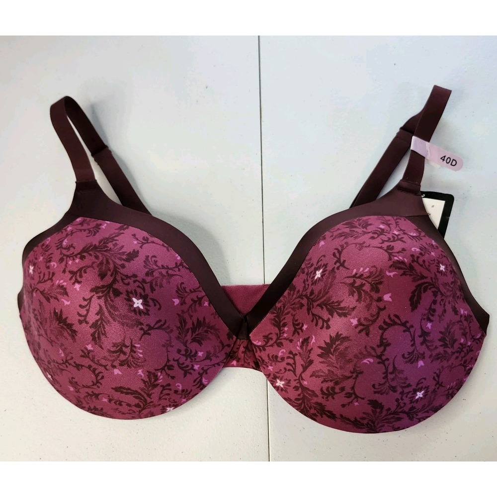 Maidenform 40D T-Shirt Bra Pink Brocade Floral Underwire Lightly Lined NWT
